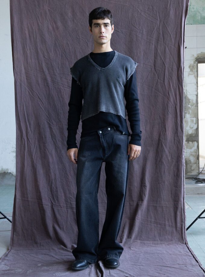 Chaleco Crop Knit Acid Grey