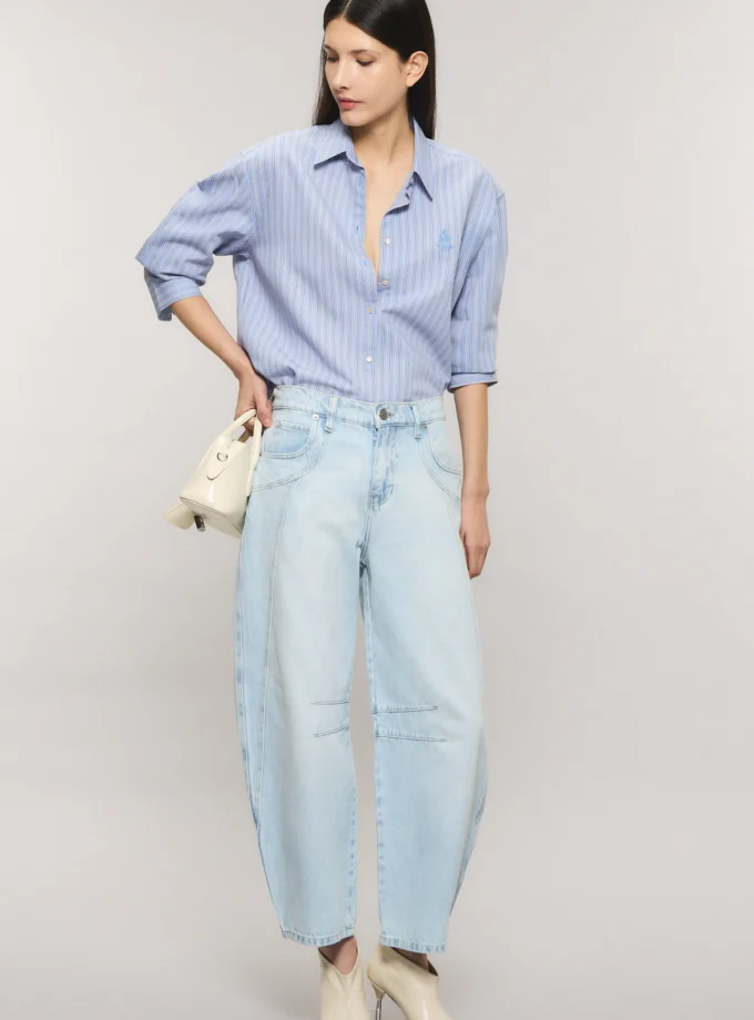 Jeans Barrel Cropped Premium Indigo Bleach
