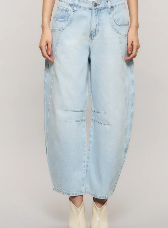 Jeans Barrel Cropped Premium Indigo Bleach