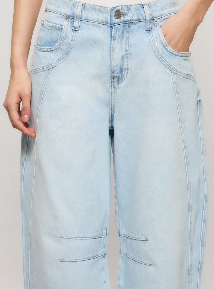Jeans Barrel Cropped Premium Indigo Bleach
