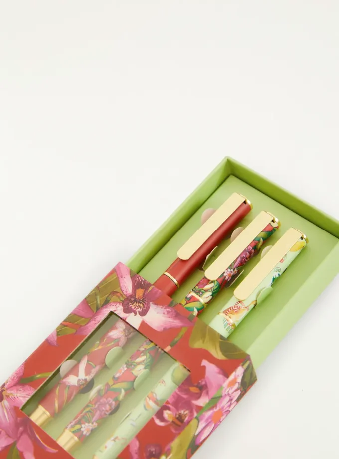 Trio de Lapiceras Floral Orquidea