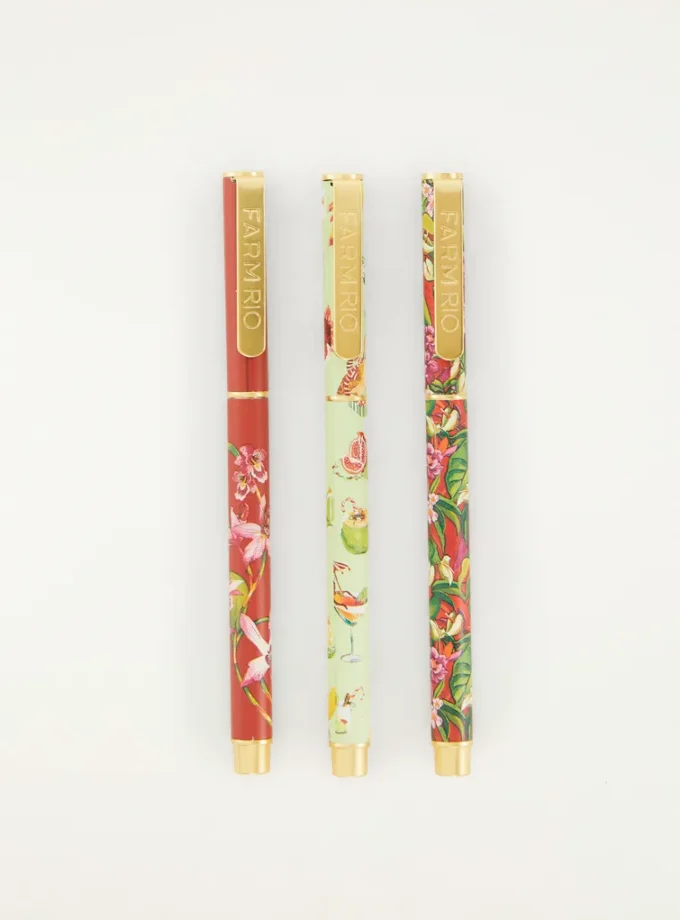 Trio de Lapiceras Floral Orquidea