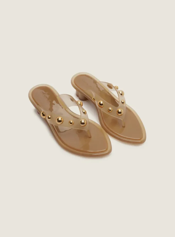 Sandalia Con Taco Bajo Jelly Tachas